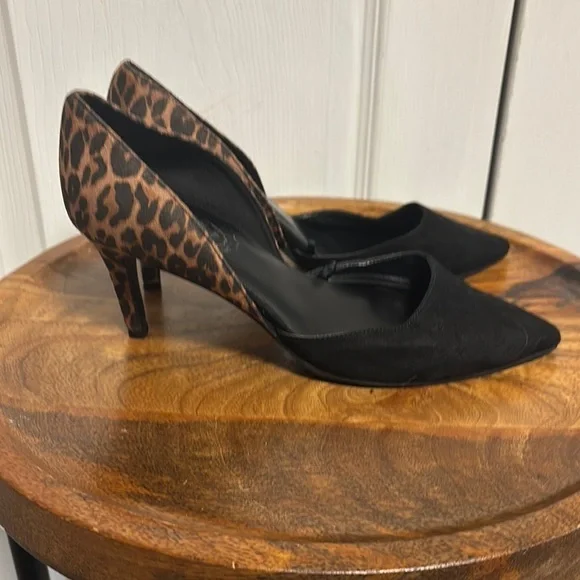 Bandolino Black and Brown Heels with Animal Print - Picture 1 of 7